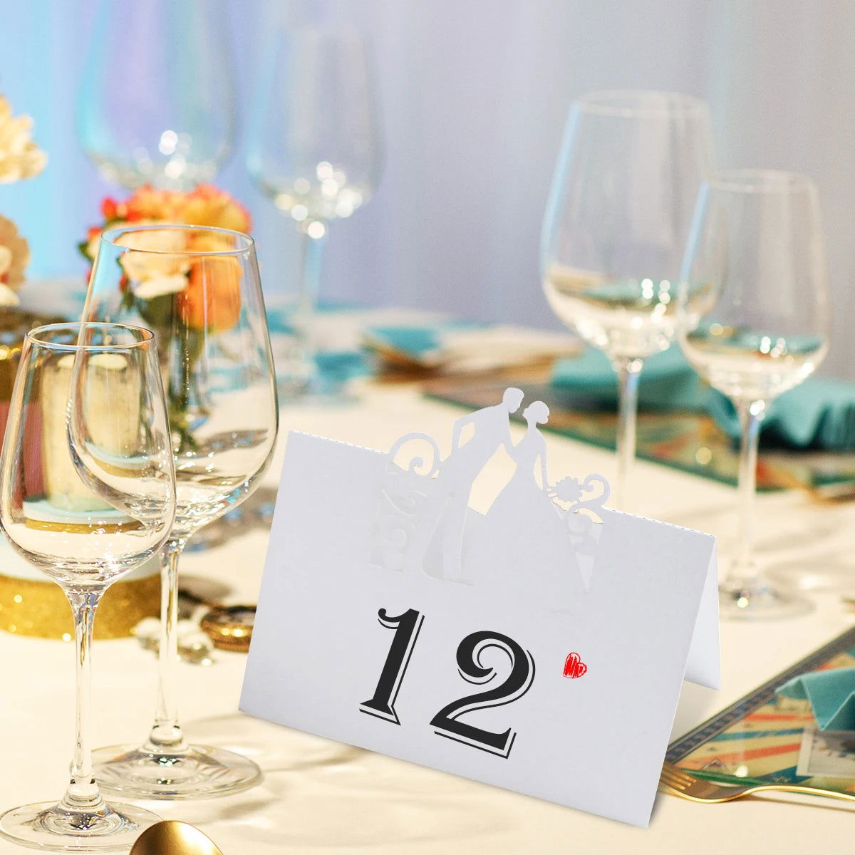 50PCS Paper White Elegant Table Card Heart Hollowed Table Namecard Table Cards Place Cards Wedding Guests Banquet Party Favors - Slobuy