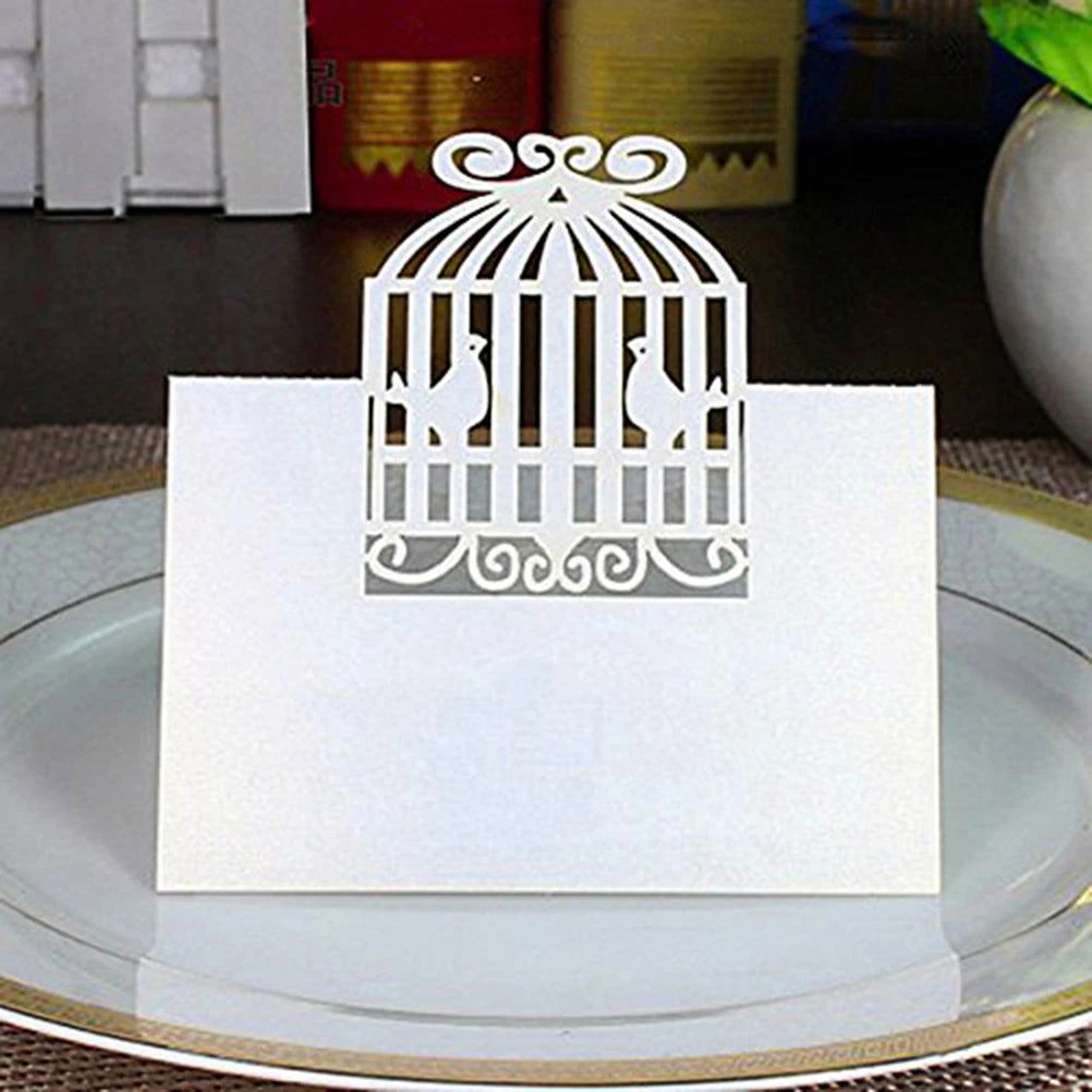 50PCS Paper White Elegant Table Card Heart Hollowed Table Namecard Table Cards Place Cards Wedding Guests Banquet Party Favors - Slobuy