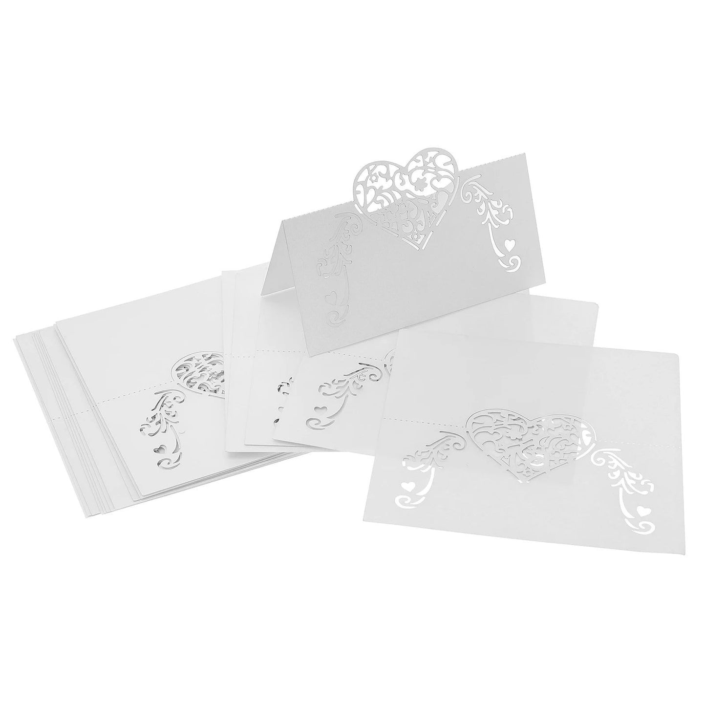 50PCS Paper White Elegant Table Card Heart Hollowed Table Namecard Table Cards Place Cards Wedding Guests Banquet Party Favors - Slobuy