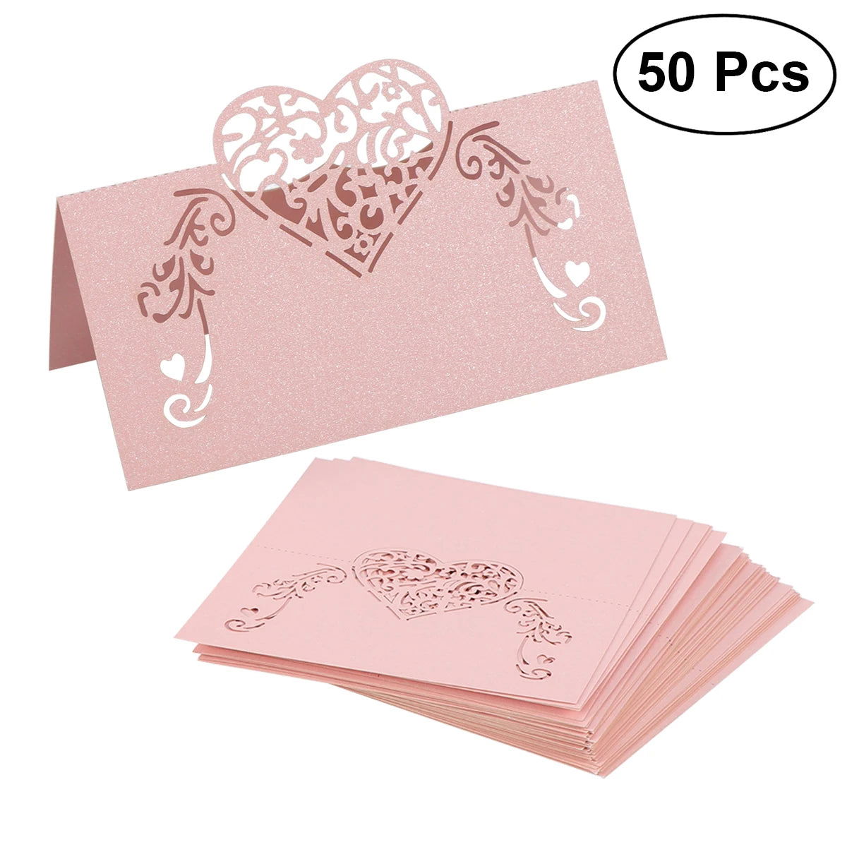 50PCS Paper White Elegant Table Card Heart Hollowed Table Namecard Table Cards Place Cards Wedding Guests Banquet Party Favors - Slobuy