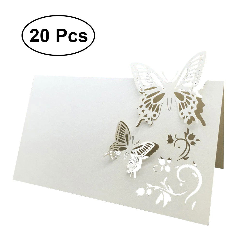 50PCS Paper White Elegant Table Card Heart Hollowed Table Namecard Table Cards Place Cards Wedding Guests Banquet Party Favors - Slobuy
