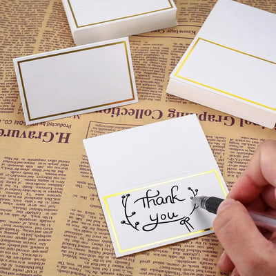 50Pcs Name Place Paper Cards Wedding Banquet Reserved Seating Blank Rectangular Foil Border Table Decor Birthday Party Greeting - Slobuy
