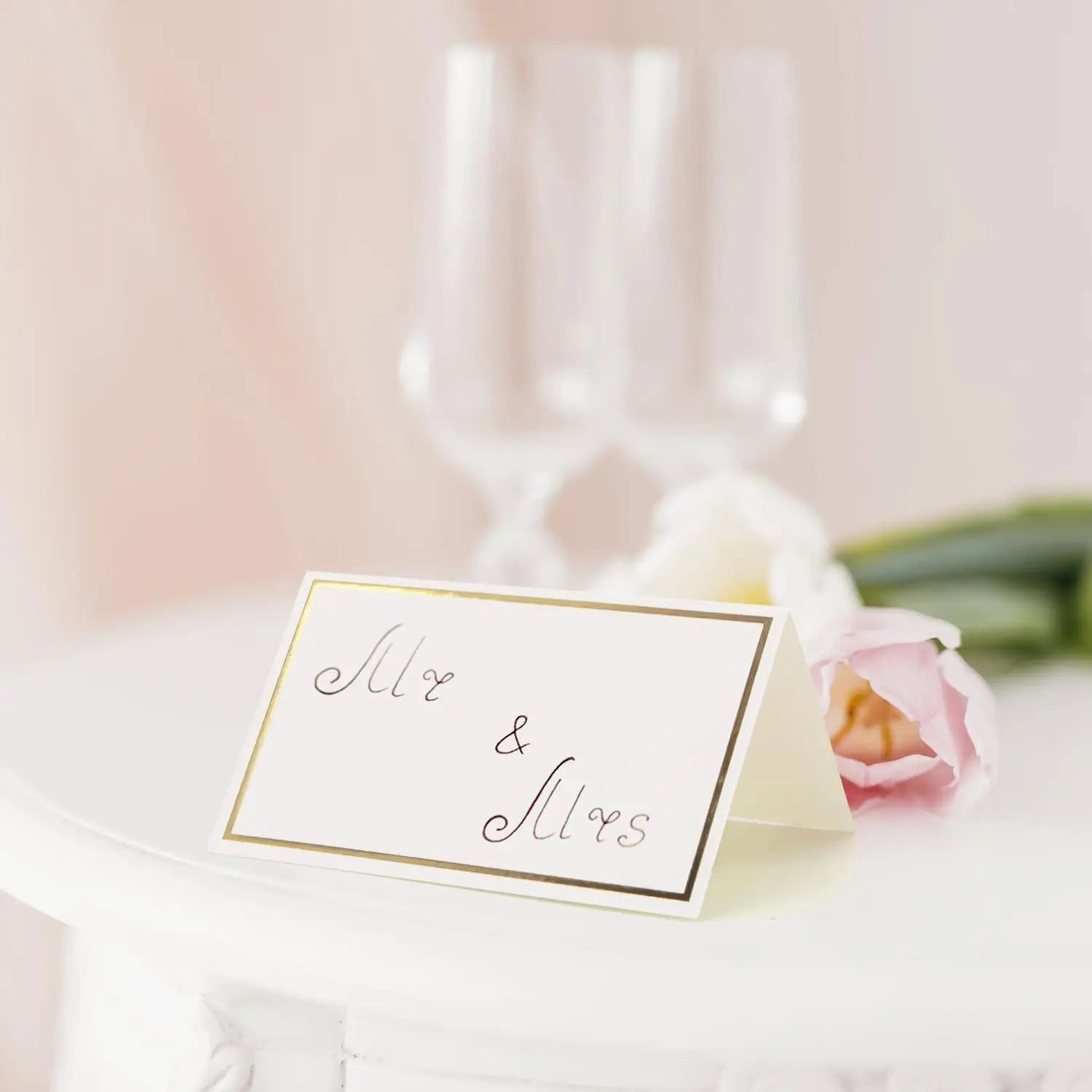 50Pcs Name Place Paper Cards Wedding Banquet Reserved Seating Blank Rectangular Foil Border Table Decor Birthday Party Greeting - Slobuy