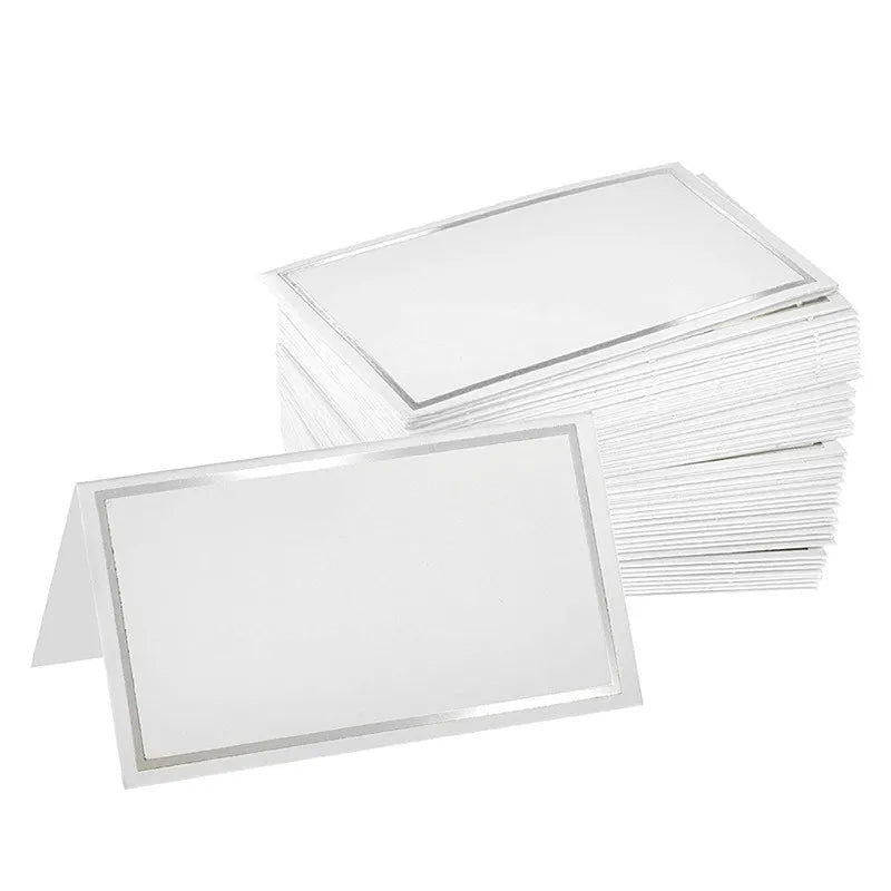 50Pcs Name Place Paper Cards Wedding Banquet Reserved Seating Blank Rectangular Foil Border Table Decor Birthday Party Greeting - Slobuy