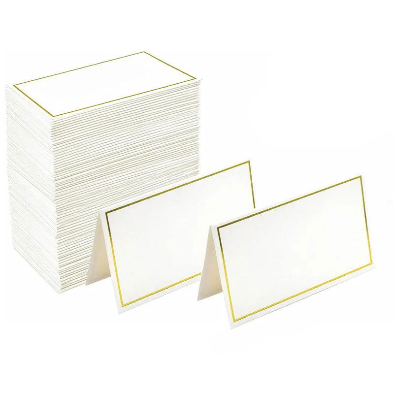 50Pcs Name Place Paper Cards Wedding Banquet Reserved Seating Blank Rectangular Foil Border Table Decor Birthday Party Greeting - Slobuy