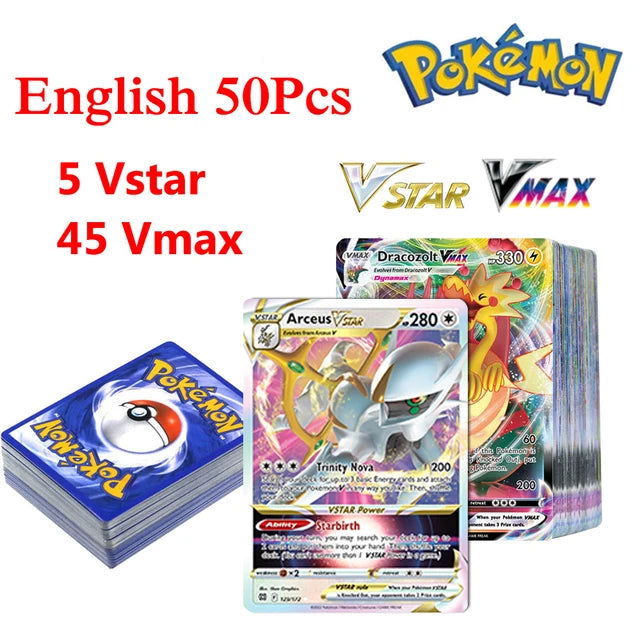 50Pcs Pokemons Card Shining TAKARA TOMY GX VMAX V MAX Cards Game Battle Carte Trading Children Toy - Slobuy