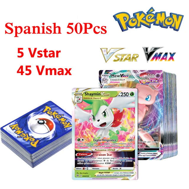 50Pcs Pokemons Card Shining TAKARA TOMY GX VMAX V MAX Cards Game Battle Carte Trading Children Toy - Slobuy
