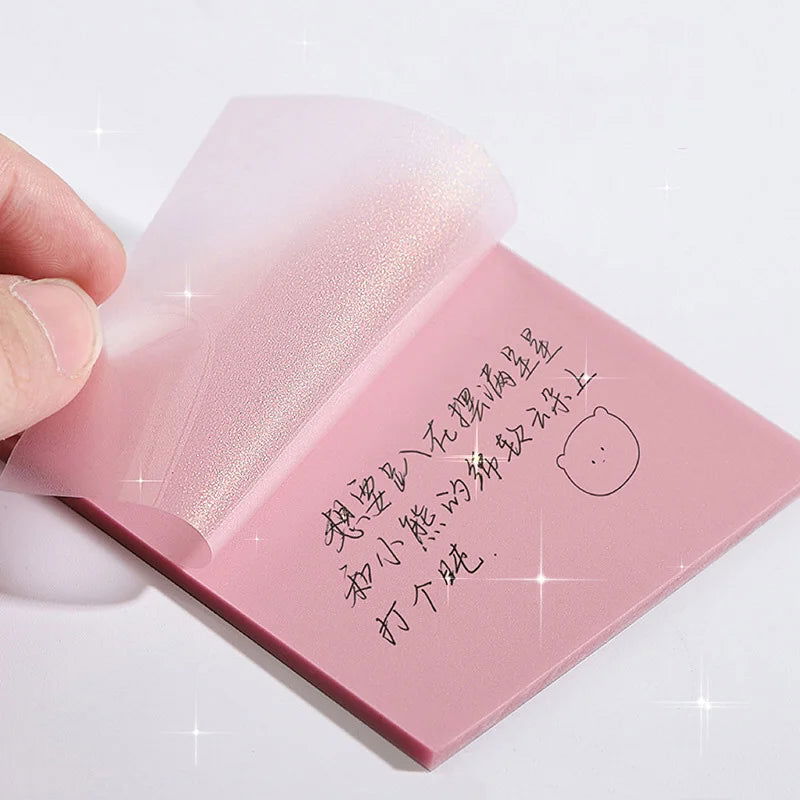 50 Sheets Creative Transparent PET Memo Pad Posted It Sticky Notes Planner Sticker Notepad School Supplies Students Stationery - Slobuy