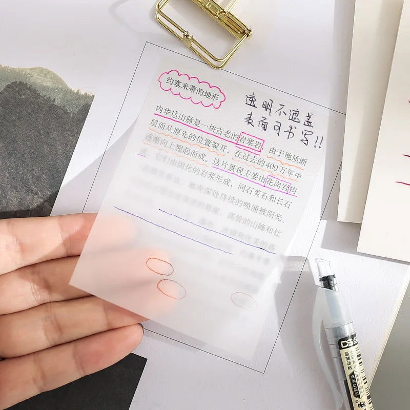 50 Sheets Creative Transparent PET Memo Pad Posted It Sticky Notes Planner Sticker Notepad School Supplies Students Stationery - Slobuy