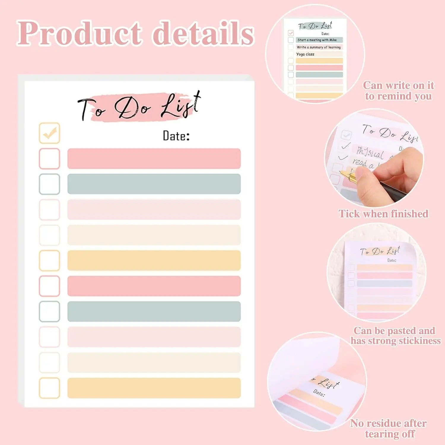 50 Sheets To Do List Notepad color To Do List Sticky Notes Adhesive Memo Pad Portable Daily Planner Grocery check List Notepad - Slobuy