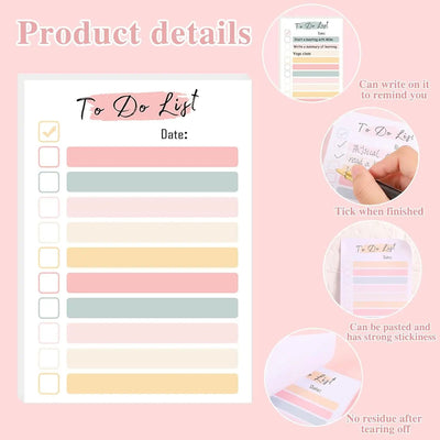 50 Sheets To Do List Notepad color To Do List Sticky Notes Adhesive Memo Pad Portable Daily Planner Grocery check List Notepad - Slobuy