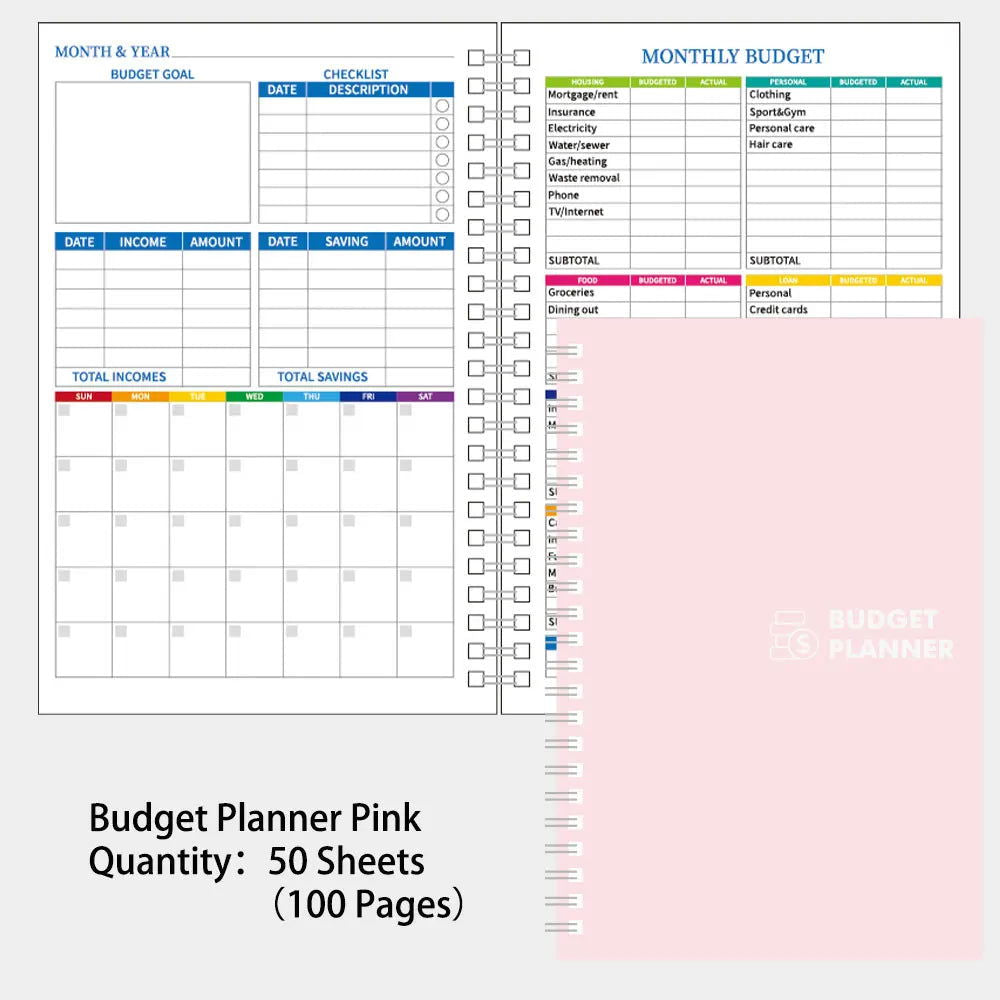 50 sheets Budget Planner Monthly Bill Organizer PVC Hardcover Budget Book For Savings Debt Expense Tracking Notebook - Slobuy