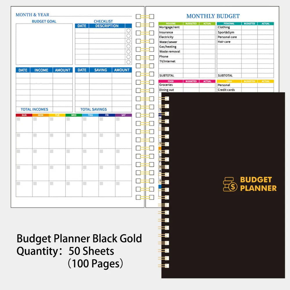 50 sheets Budget Planner Monthly Bill Organizer PVC Hardcover Budget Book For Savings Debt Expense Tracking Notebook - Slobuy