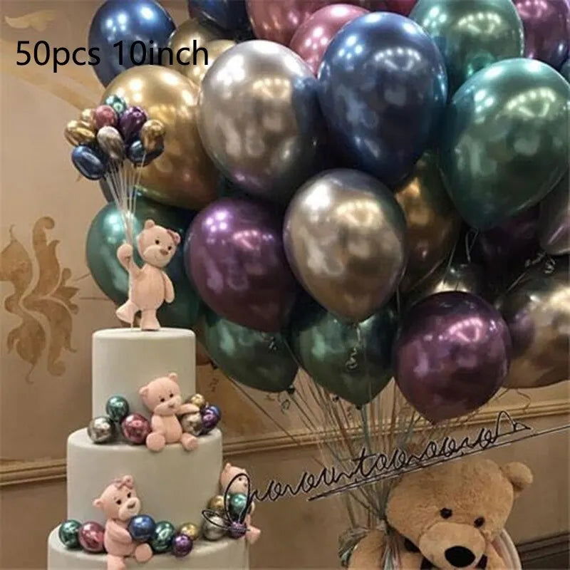 50pcs 10inch Metallic Latex Balloons Gold Silver Chrome Ballon Wedding Decorations Globos Birthday Party Supplies - Slobuy