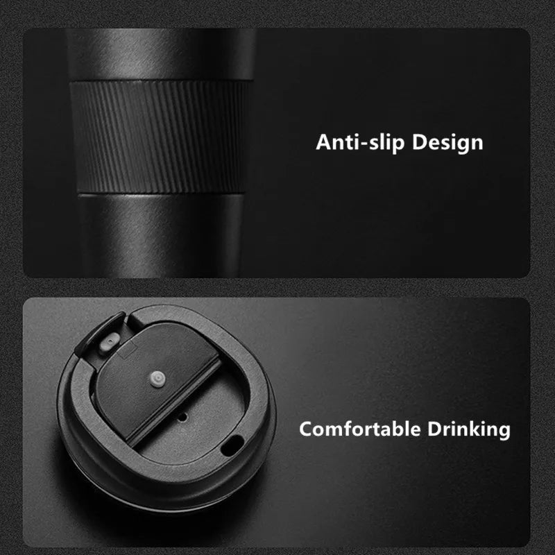 380ml/510ml Double Stainless Steel 304 Coffee Thermos Mug Leak-Proof Non-Slip Car Vacuum Flask Travel Thermal Cup Water Bottle - Slobuy