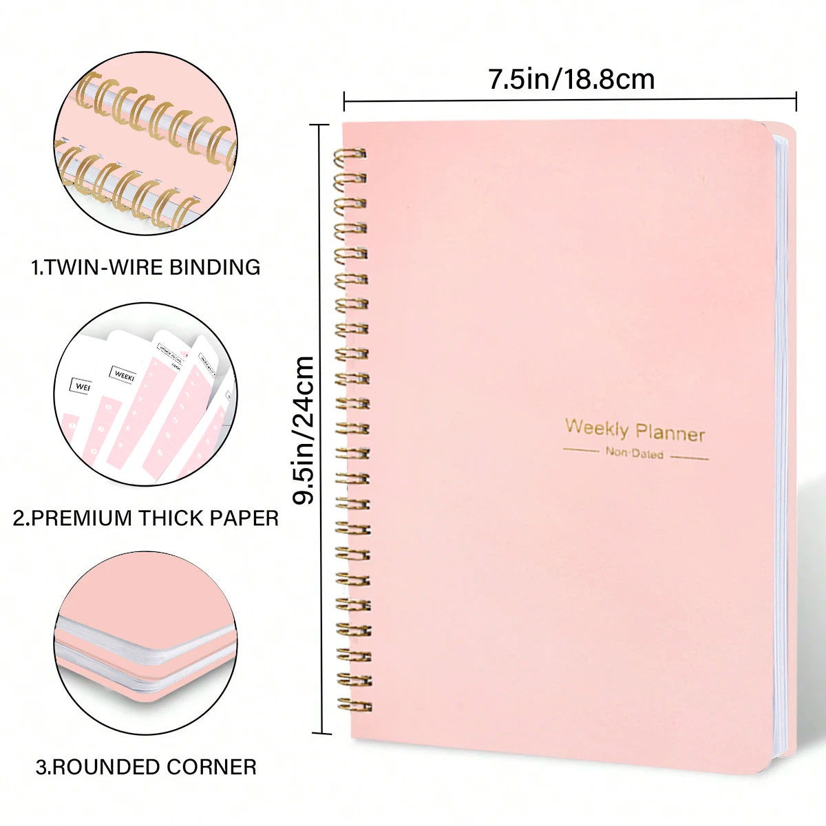 52 Weeks Weekly Planner Notebook A5 Undated Spiral Agenda Daily Student Schedules Journal Stationery Office School Supplies - Slobuy