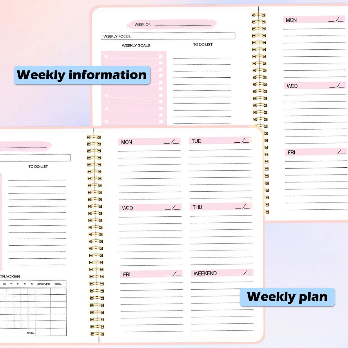 52 Weeks Weekly Planner Notebook A5 Undated Spiral Agenda Daily Student Schedules Journal Stationery Office School Supplies - Slobuy