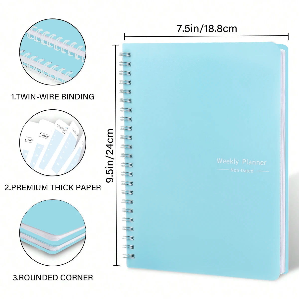 52 Weeks Weekly Planner Notebook A5 Undated Spiral Agenda Daily Student Schedules Journal Stationery Office School Supplies - Slobuy