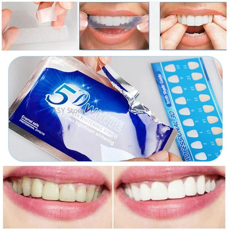 5D Gel Teeth Whitening Strips White Tooth Dental kit Oral Hygiene Care Strip for false Teeth Veneers Dentist Seks Whiten Gel - Slobuy