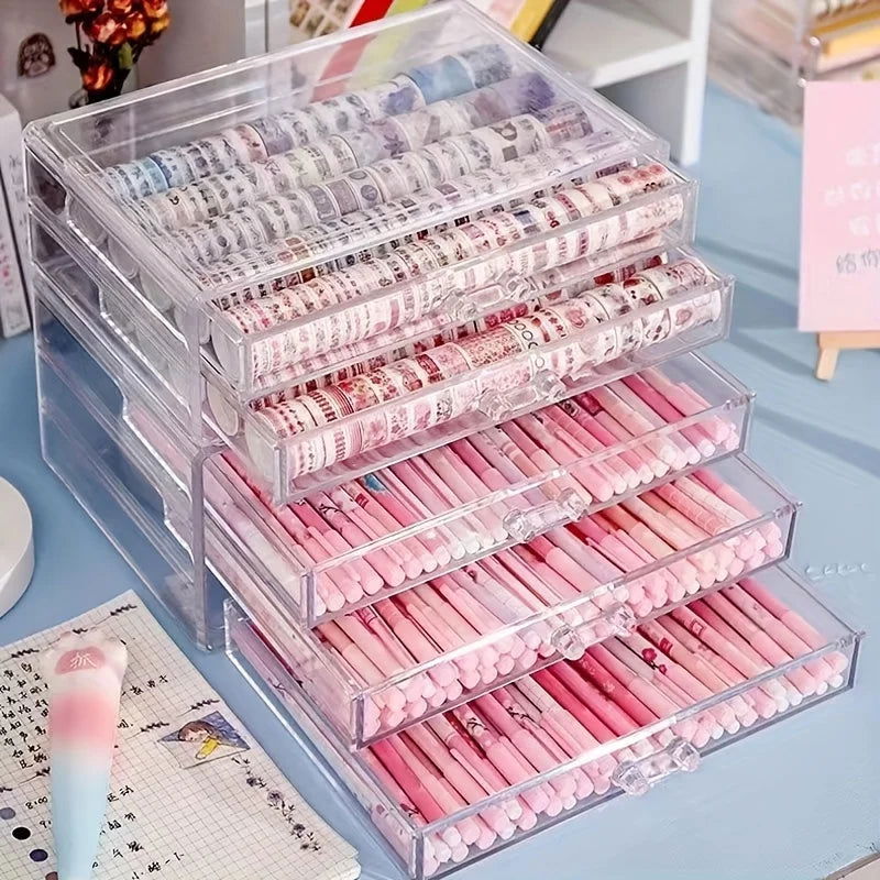 3/5Layer Acrylic Drawer Clear Office Organizer Drawer for Desk, Pencil Holder Large Desk Accessories Display Caddy for Home - Slobuy