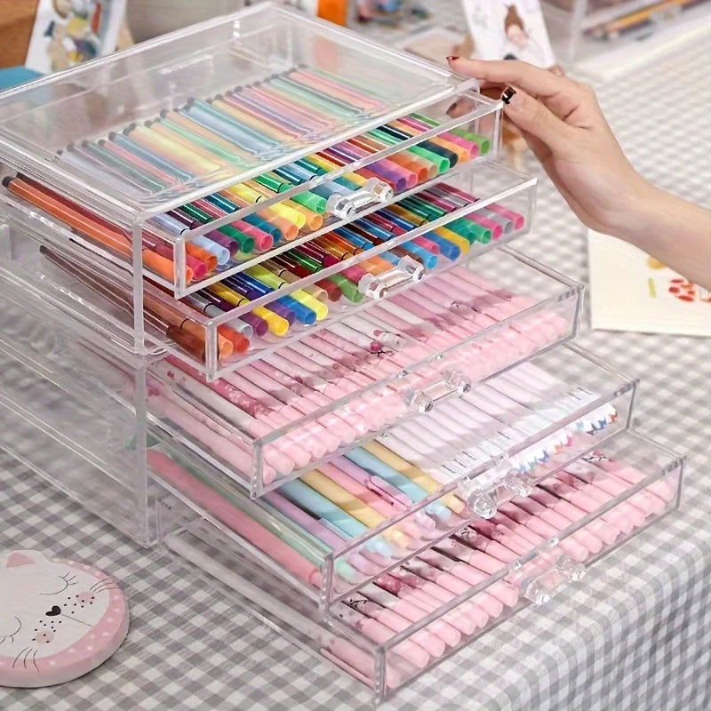 3/5Layer Acrylic Drawer Clear Office Organizer Drawer for Desk, Pencil Holder Large Desk Accessories Display Caddy for Home - Slobuy