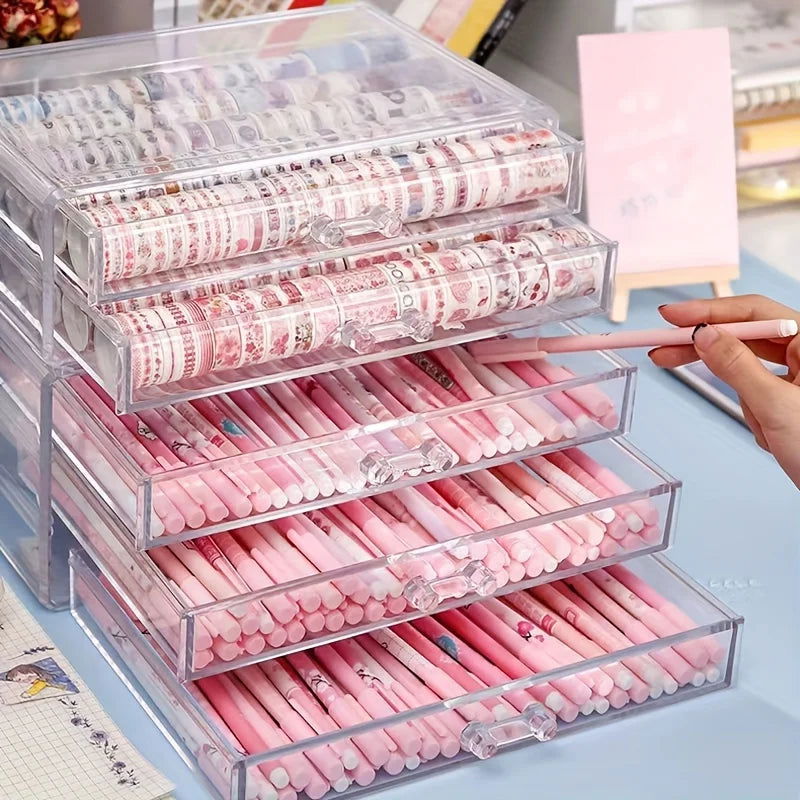3/5Layer Acrylic Drawer Clear Office Organizer Drawer for Desk, Pencil Holder Large Desk Accessories Display Caddy for Home - Slobuy