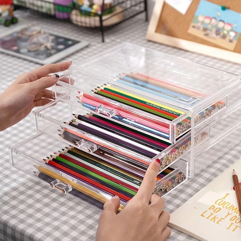 3/5Layer Acrylic Drawer Clear Office Organizer Drawer for Desk, Pencil Holder Large Desk Accessories Display Caddy for Home - Slobuy