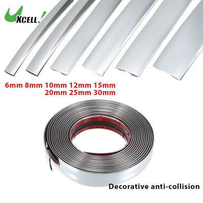 3M/5M Exterior Car Chrome Body Strip Bumper Auto Door Protective Moulding Styling Trim Sticker 6MM 8MM 10MM 12MM 15MM 20MM 30MM - Slobuy