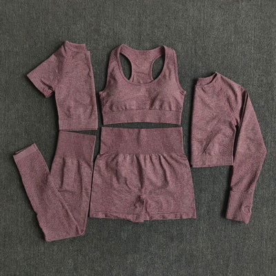 2/3/5PCS Seamless Women Yoga Set Workout Sportswear Gym Clothing Fitness Long Sleeve Crop Top High Waist Leggings Sports Suits - Slobuy