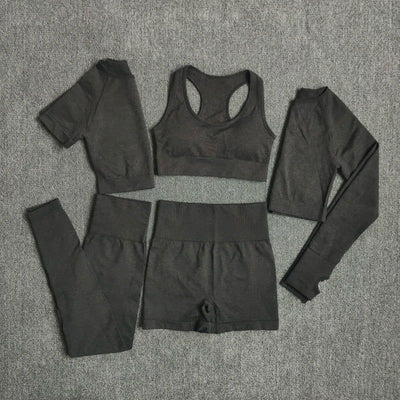2/3/5PCS Seamless Women Yoga Set Workout Sportswear Gym Clothing Fitness Long Sleeve Crop Top High Waist Leggings Sports Suits - Slobuy