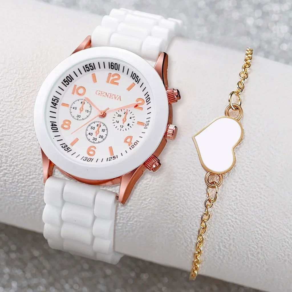 5PCS Set Luxury Watch Women Ring Necklace Earrings Rhinestone Fashion Wristwatch Female Casual Ladies Watches Bracelet Set Clock - Slobuy