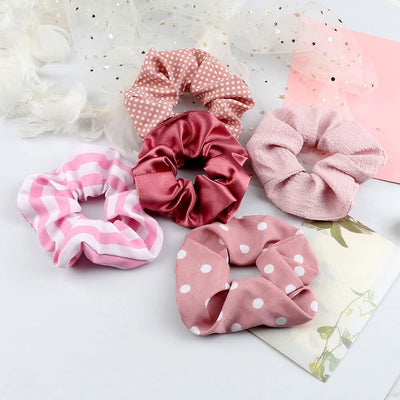 5Pcs/Lot Girl Pink Red Hair Band Accessories Fashion Large Hair Ties Solid Color Elastic Scrunchies For Women Ponytail Hairstyle - Slobuy