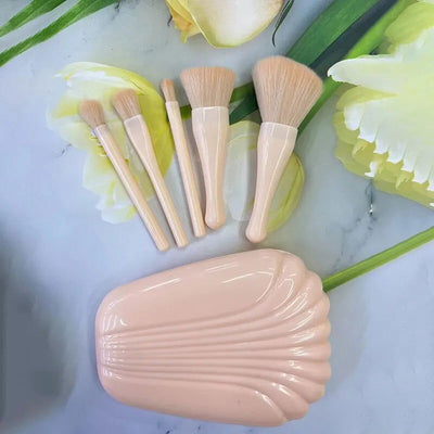 5Pcs Shell Portable Makeup Brush Set HD Mirror Soft Fiber Hair Beauty Tool Repair Brush Lip Brush Full Set Of Cosmetic Brush - Slobuy
