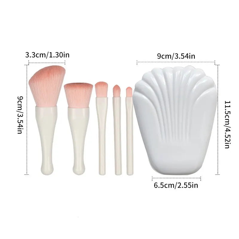 5Pcs Shell Portable Makeup Brush Set HD Mirror Soft Fiber Hair Beauty Tool Repair Brush Lip Brush Full Set Of Cosmetic Brush - Slobuy