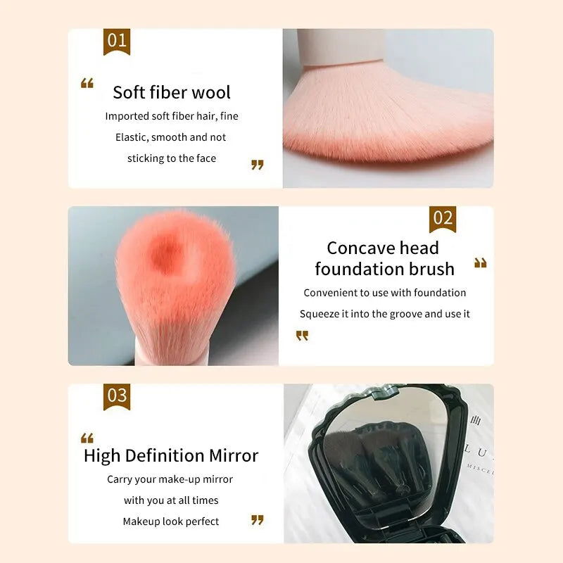 5Pcs Shell Portable Makeup Brush Set HD Mirror Soft Fiber Hair Beauty Tool Repair Brush Lip Brush Full Set Of Cosmetic Brush - Slobuy