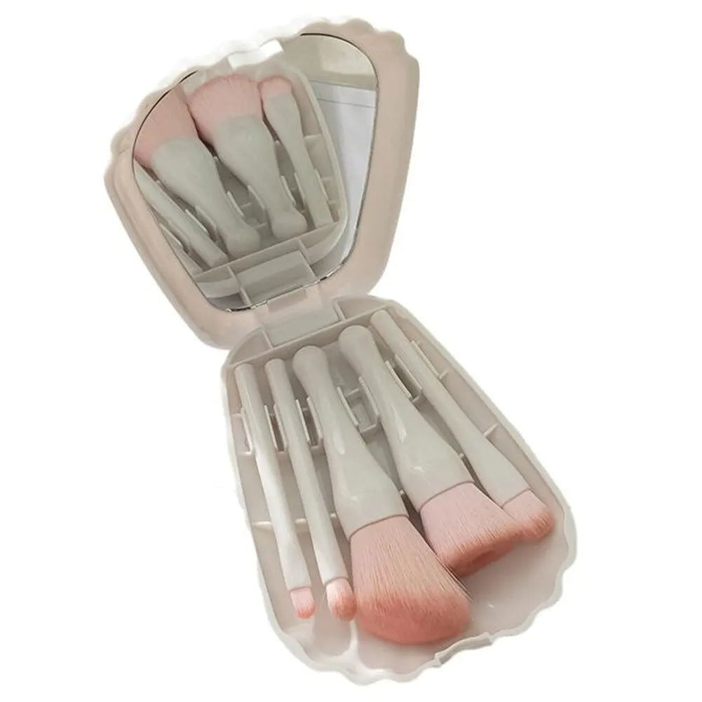 5Pcs Shell Portable Makeup Brush Set HD Mirror Soft Fiber Hair Beauty Tool Repair Brush Lip Brush Full Set Of Cosmetic Brush - Slobuy