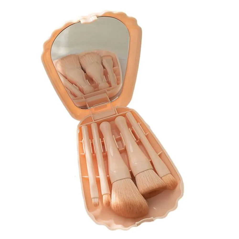 5Pcs Shell Portable Makeup Brush Set HD Mirror Soft Fiber Hair Beauty Tool Repair Brush Lip Brush Full Set Of Cosmetic Brush - Slobuy