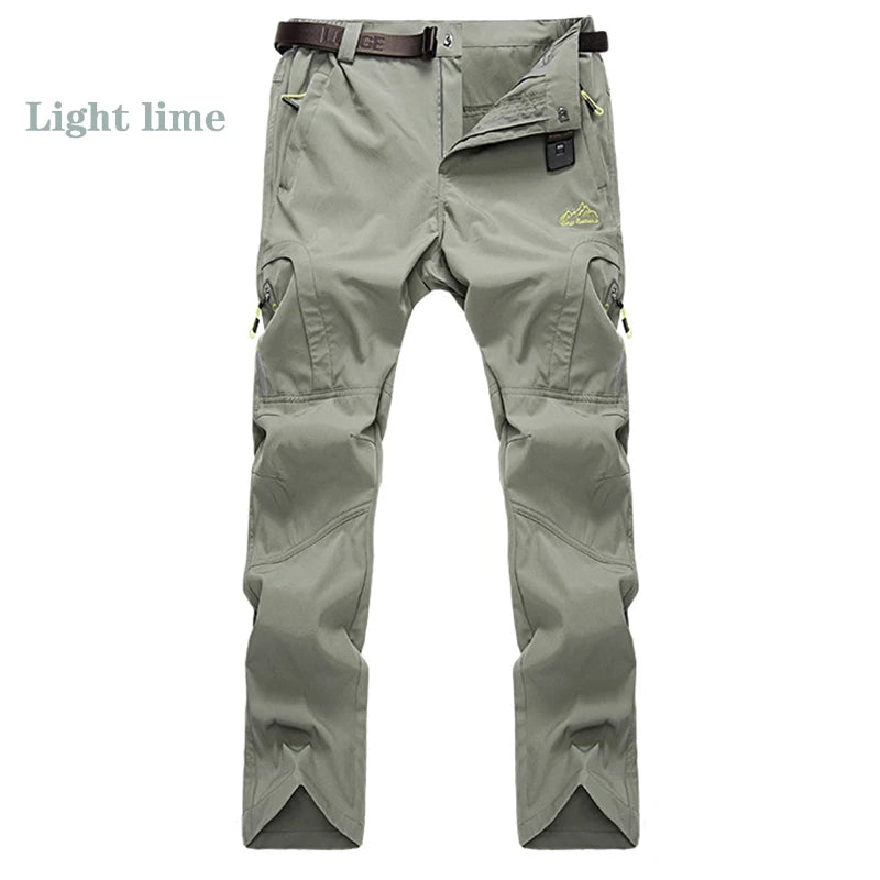 5XL Men's Outdoor Hiking Pants With Belt Quick-drying Waterproof Multi-pocket Light Tactical Utility Fishing Travel Cargo Pants - Slobuy