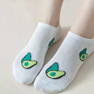 5 Pairs Avocado Crew Ankle Socks Cartoon Fresh Fashion Breathable Summer And Autumn Kawaii Comforts Women's Low Cut Boat Socks - Slobuy