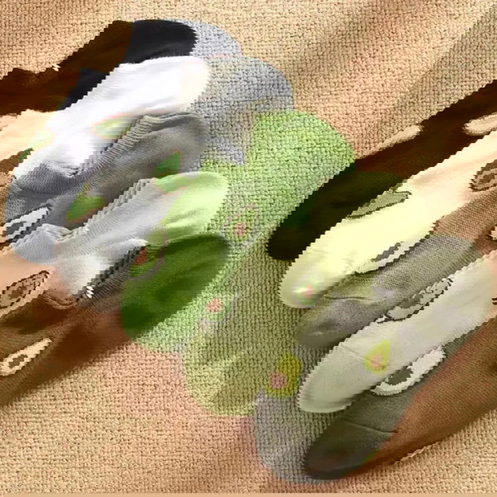 5 Pairs Avocado Crew Ankle Socks Cartoon Fresh Fashion Breathable Summer And Autumn Kawaii Comforts Women's Low Cut Boat Socks - Slobuy