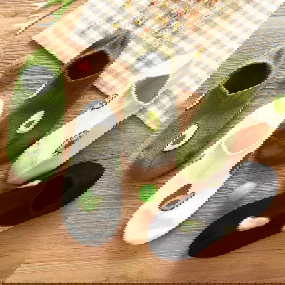 5 Pairs Avocado Crew Ankle Socks Cartoon Fresh Fashion Breathable Summer And Autumn Kawaii Comforts Women's Low Cut Boat Socks - Slobuy