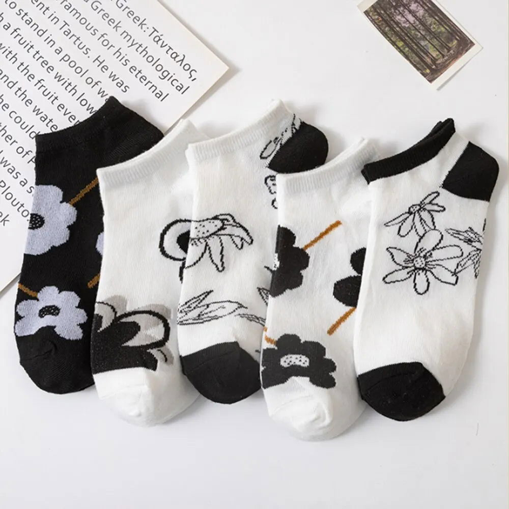 5 Pairs Avocado Crew Ankle Socks Cartoon Fresh Fashion Breathable Summer And Autumn Kawaii Comforts Women's Low Cut Boat Socks - Slobuy