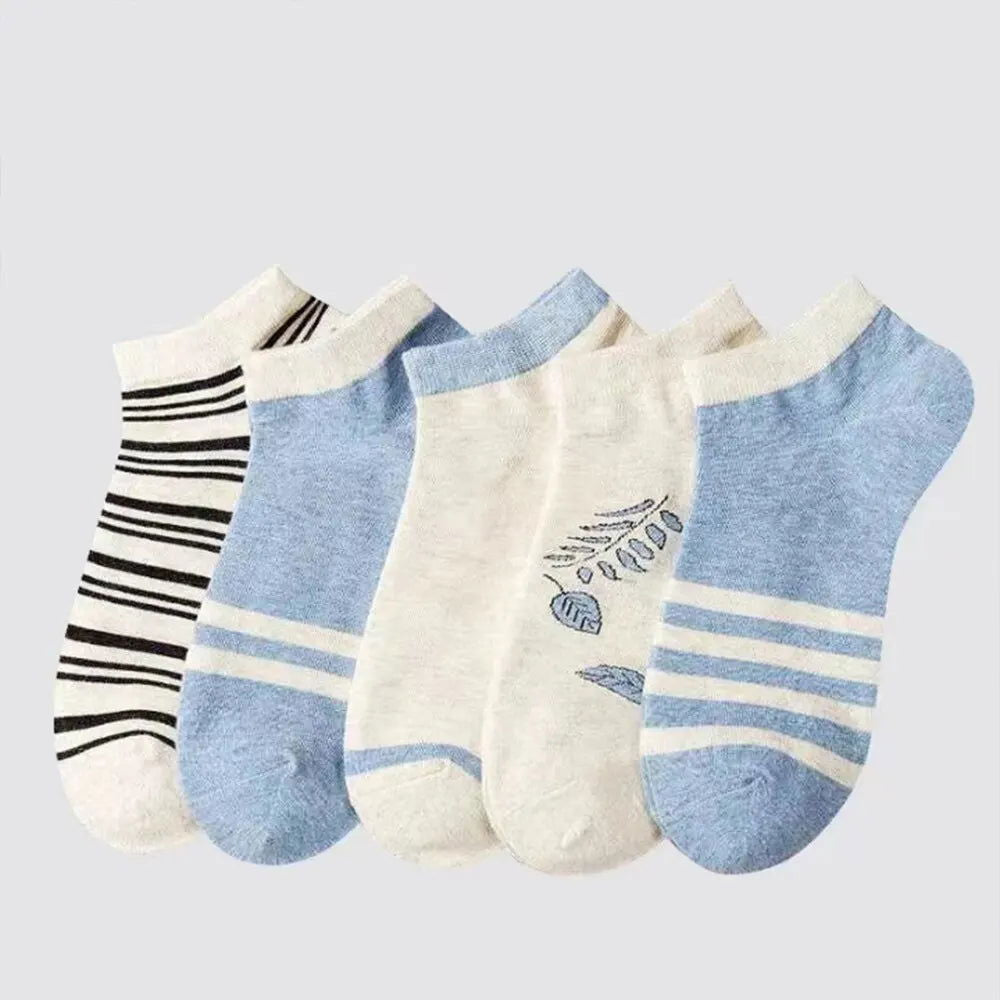 5 Pairs Avocado Crew Ankle Socks Cartoon Fresh Fashion Breathable Summer And Autumn Kawaii Comforts Women's Low Cut Boat Socks - Slobuy
