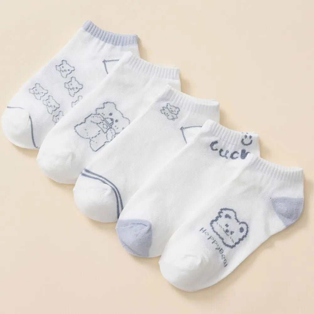 5 Pairs Avocado Crew Ankle Socks Cartoon Fresh Fashion Breathable Summer And Autumn Kawaii Comforts Women's Low Cut Boat Socks - Slobuy