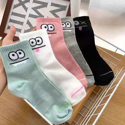5 Pairs Cute Expression Print Socks, Comfy & Funny All-match Mid Tube Socks, Women's Stockings & Hosiery - Slobuy
