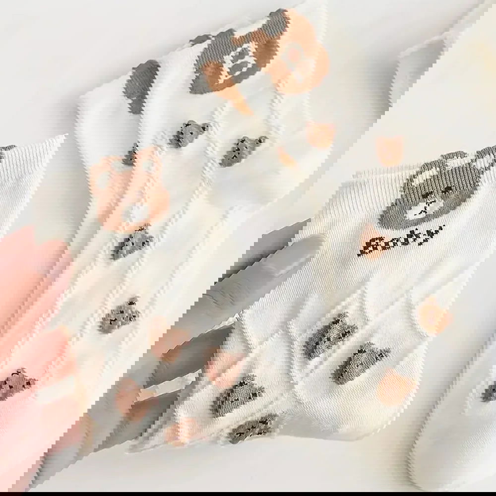 5 Pairs Medium Socks Women's Ins Japanese Korean Socks Cartoon Stripes Girls' Harajuku Socks Autumn Knitted High-quality Socks - Slobuy