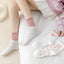 5 Pairs Women Middle Tube Socks Heart Cute Fashion Casual White Four Season Ruffles Pattern Pink Harajuku Kawaii Girls - Slobuy