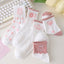 5 Pairs Women Middle Tube Socks Heart Cute Fashion Casual White Four Season Ruffles Pattern Pink Harajuku Kawaii Girls - Slobuy