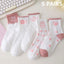 5 Pairs Women Middle Tube Socks Heart Cute Fashion Casual White Four Season Ruffles Pattern Pink Harajuku Kawaii Girls - Slobuy