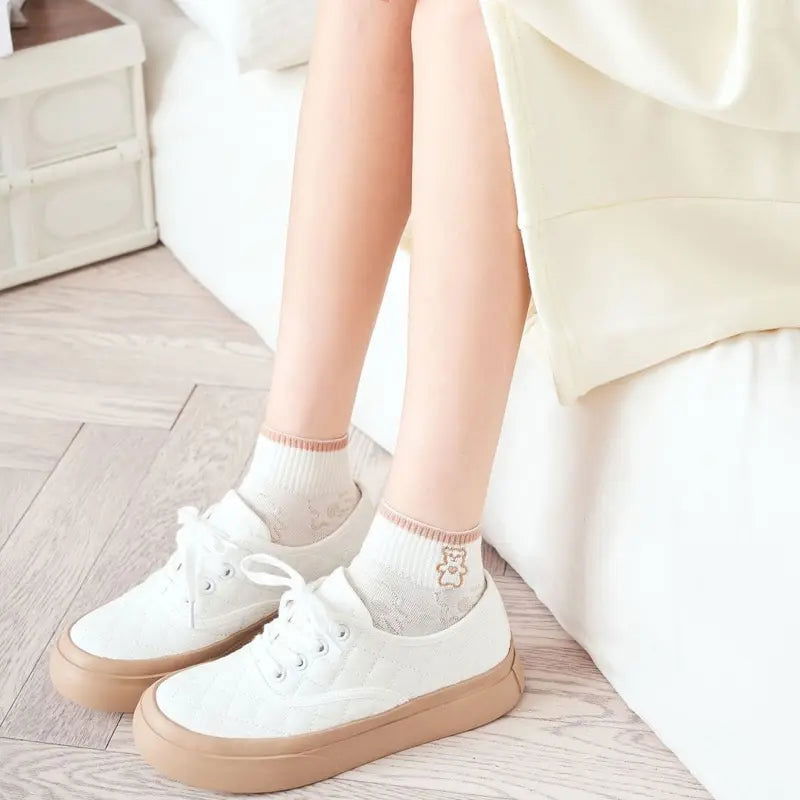 5 Pairs Women's Exquisite Summer And Autumn Short Tube Socks Mesh Breathable and Cute Cartoon Bear Ankel Socks - Slobuy